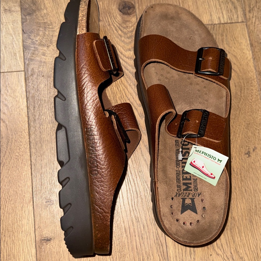 NEW MEPHISTO Men Zonder Sandal Tan Grain Leather NWT Sz 11 US / 45 EU Portugal - Picture 4 of 6